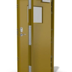 Single Security Door with Square Vision Panel in Rape Yellow