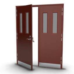 Double Security Door with Double Vision Panels in Poppy Red